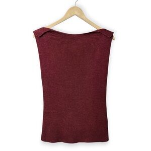 BITTE KAI RAND Burgundy Ribbed Knit Linen Sleeveless Boxy Boatneck Top medium